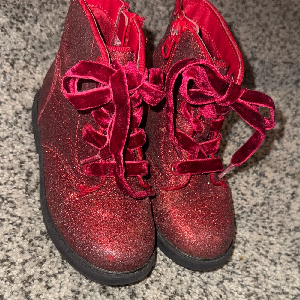 Sparkly Red Velvet Lace-Up Boots